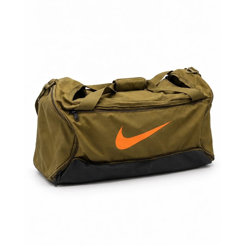 Nike Brasilia 9.5 Duffel Bag Medium 60L Olive OrangeSwoosh Gym Sports Travel